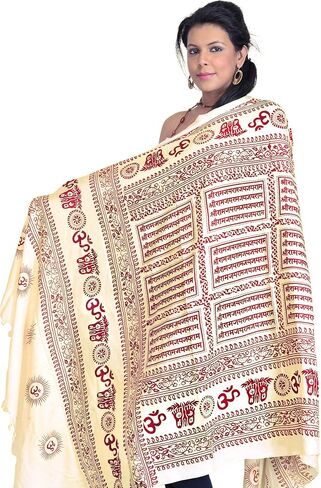 Exotic India Hindu Prayer Shawl with Printed Sri Ram Jai Ram Jai Jai Ram Mantra - PolyCotton in Kuwait
