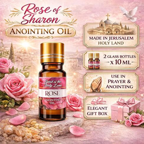 Biblical Rose of Sharon Anointing Oil from Jerusalem 2 Bottles x 10 ml Rose Devotional Holy Oil for Prayer and Blessing Religious Gift Box in Saudi Arabia