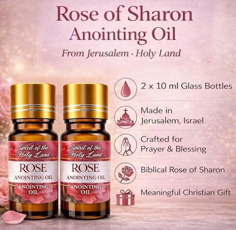 Biblical Rose of Sharon Anointing Oil from Jerusalem 2 Bottles x 10 ml Rose Devotional Holy Oil for Prayer and Blessing Religious Gift Box in Saudi Arabia