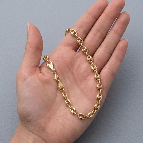 HEON 24K Gold Plated 925 Sterling Silver Puffed Mariner Chain Bracelet | 7.10mm Solid Links | Hypoallergenic Nickel Free in Saudi Arabia