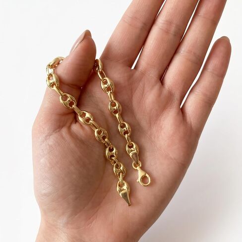 HEON 24K Gold Plated 925 Sterling Silver Puffed Mariner Chain Bracelet | 7.10mm Solid Links | Hypoallergenic Nickel Free in Saudi Arabia