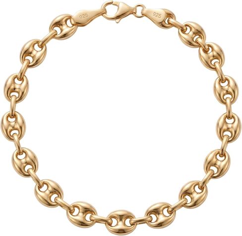 HEON 24K Gold Plated 925 Sterling Silver Puffed Mariner Chain Bracelet | 7.10mm Solid Links | Hypoallergenic Nickel Free in Saudi Arabia