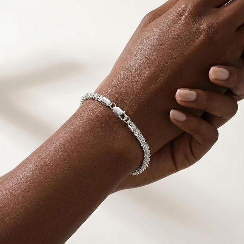 S925 Sterling Silver Chain Bracelet for Women - 4.5MM S925 Sterling Silver Rope Chain Bracelet Handmade Jewelry Silver Bracelet for Women 6.5/7/7.5/8 Inch in Saudi Arabia