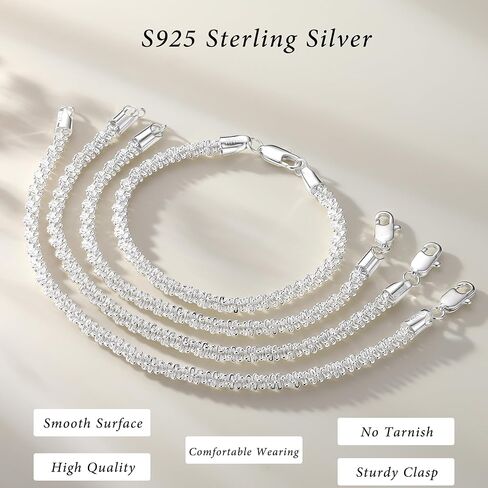 S925 Sterling Silver Chain Bracelet for Women - 4.5MM S925 Sterling Silver Rope Chain Bracelet Handmade Jewelry Silver Bracelet for Women 6.5/7/7.5/8 Inch in Saudi Arabia