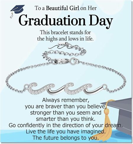 EPIRORA Class Of 2026 Graduation Gifts Necklace for Her- Silver Wave Bracelet Jewelry Gift Ideas Decorations for 5th 8th Grade College Masters Degree Graduate, Grad Gift Basket for Women in Kuwait