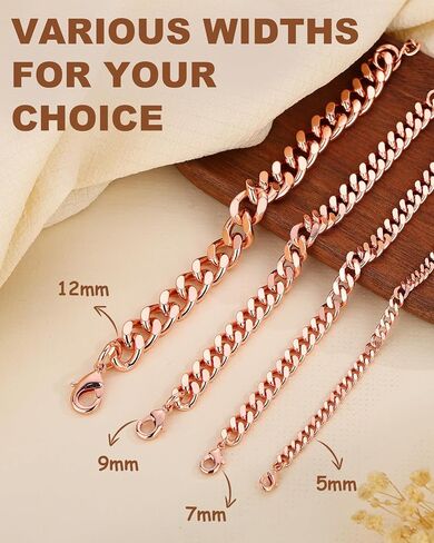 Copper Bracelet for Men & Women, 99.9% Pure Copper Cuban Link Chain,5mm Width Jewelry, Extra Chain - Gift Box Included in Saudi Arabia