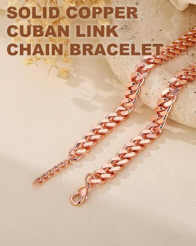 Copper Bracelet for Men & Women, 99.9% Pure Copper Cuban Link Chain,5mm Width Jewelry, Extra Chain - Gift Box Included in Saudi Arabia