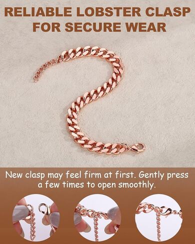 Copper Bracelet for Men & Women, 99.9% Pure Copper Cuban Link Chain,5mm Width Jewelry, Extra Chain - Gift Box Included in Saudi Arabia