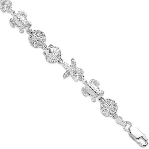 JewelryWeb 925 الفضة الاسترليني مطلي بالروديوم مصقول محكم الحياة البحرية سوار 7.25 بوصة ربط سوار للنساء in Kuwait