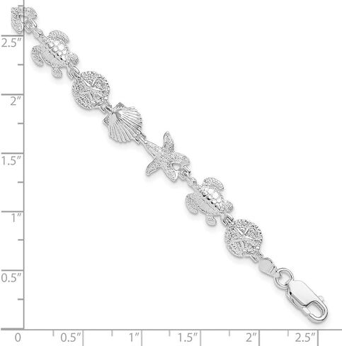 JewelryWeb 925 الفضة الاسترليني مطلي بالروديوم مصقول محكم الحياة البحرية سوار 7.25 بوصة ربط سوار للنساء in Kuwait