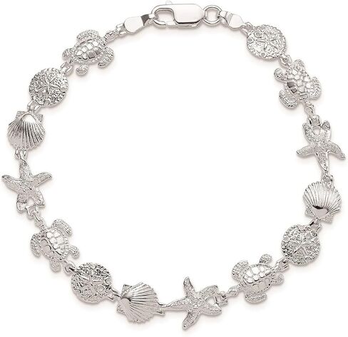 JewelryWeb 925 الفضة الاسترليني مطلي بالروديوم مصقول محكم الحياة البحرية سوار 7.25 بوصة ربط سوار للنساء in Kuwait