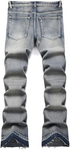 HENGAO Mens Flared Jeans Slim Fit Stretch Skinny Ripped Distressed Trendy Bell Bottom Denim Pants in Saudi Arabia