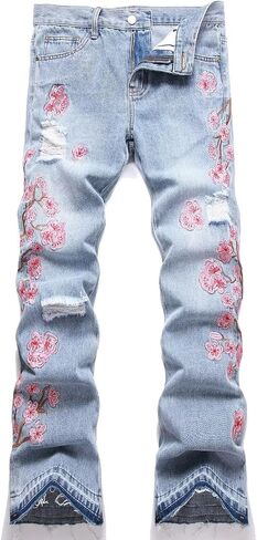 HENGAO Mens Flared Jeans Slim Fit Stretch Skinny Ripped Distressed Trendy Bell Bottom Denim Pants in Saudi Arabia