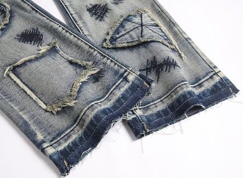 HENGAO Mens Flared Jeans Slim Fit Stretch Skinny Ripped Distressed Trendy Bell Bottom Denim Pants in Saudi Arabia