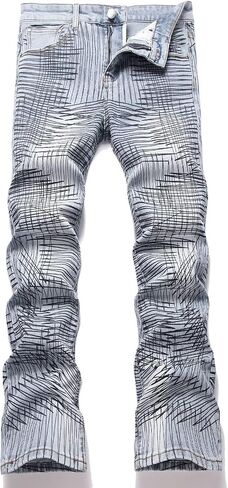 HENGAO Mens Flared Jeans Slim Fit Stretch Skinny Ripped Distressed Trendy Bell Bottom Denim Pants in Saudi Arabia