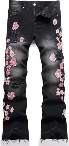 HENGAO Mens Flared Jeans Slim Fit Stretch Skinny Ripped Distressed Trendy Bell Bottom Denim Pants in Saudi Arabia
