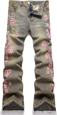 HENGAO Mens Flared Jeans Slim Fit Stretch Skinny Ripped Distressed Trendy Bell Bottom Denim Pants in Saudi Arabia