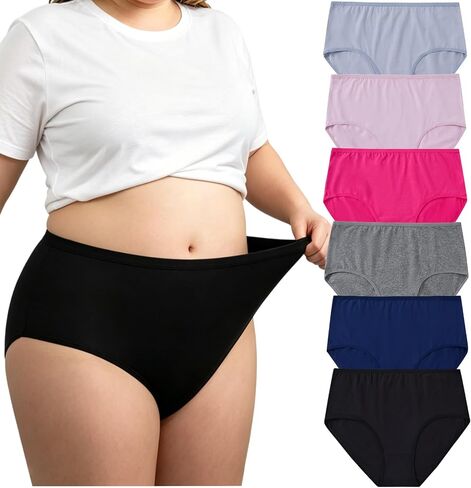 Women's Underwear Cotton Briefs Plus Size XL-5XL Ladies Panties 6 Pack Solid Color in Saudi Arabia