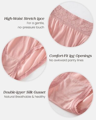100% Mulberry Silk Underwear, High-Waisted Lace Briefs Silk Panties for Women, Ultra Soft, Breathable & Quick-Dry in Saudi Arabia