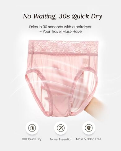 100% Mulberry Silk Underwear, High-Waisted Lace Briefs Silk Panties for Women, Ultra Soft, Breathable & Quick-Dry in Saudi Arabia