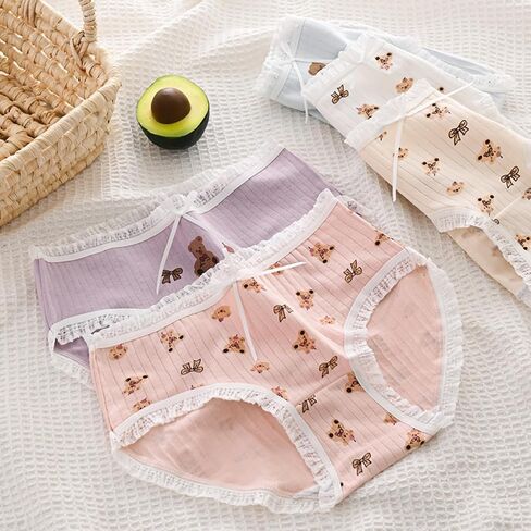 5 Packs Cute Bear Print Underwear for Women Cotton Kawaii Japanese Brief Panties in Saudi Arabia