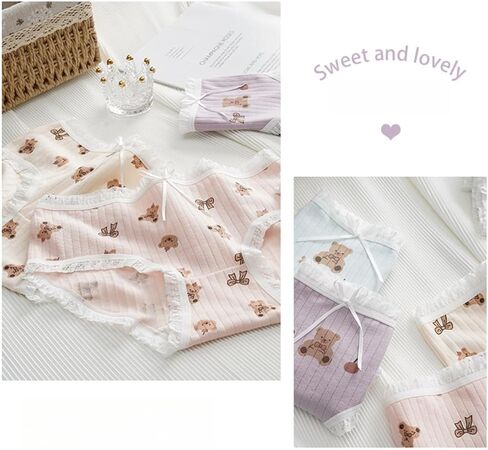 5 Packs Cute Bear Print Underwear for Women Cotton Kawaii Japanese Brief Panties in Saudi Arabia