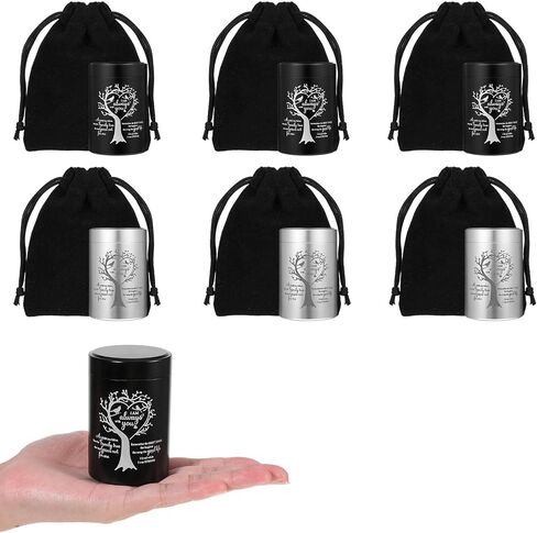 6 PCS Mini Urns for Human Ashes Set, Urn for Sharing with Family, Keepsake Memorial Ashes Holder for Pets, 2.76" Aluminum Cremation Urns with Velvet Bag (Black & Silver) in Saudi Arabia