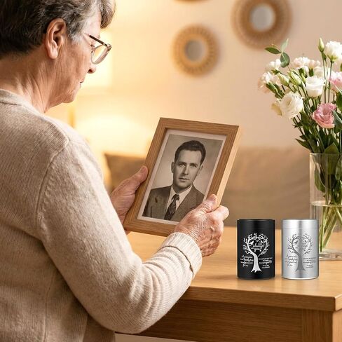 6 PCS Mini Urns for Human Ashes Set, Urn for Sharing with Family, Keepsake Memorial Ashes Holder for Pets, 2.76" Aluminum Cremation Urns with Velvet Bag (Black & Silver) in Saudi Arabia