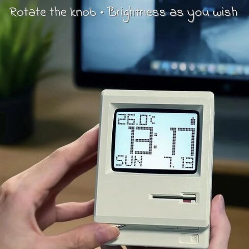 Maclock Retro Pixel Alarm Clock, 1984 Computer Style Desk Clock with Pixel LCD, USB Desk Clock, Multiple Alarms, Calendar, Temperature, Adjustable Brightness, Unique Tech Gift in Saudi Arabia