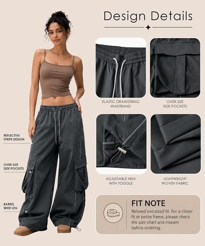 Bakyarder Women’s Baggy Cargo Pants Barrel Wide Leg Y2K Streetwear Pants with Elastic Drawstring Waist and Pockets in Saudi Arabia