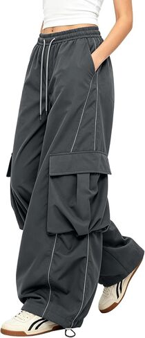Bakyarder Women’s Baggy Cargo Pants Barrel Wide Leg Y2K Streetwear Pants with Elastic Drawstring Waist and Pockets in Saudi Arabia