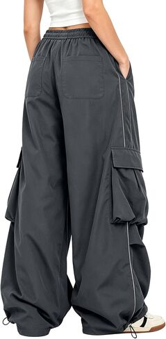 Bakyarder Women’s Baggy Cargo Pants Barrel Wide Leg Y2K Streetwear Pants with Elastic Drawstring Waist and Pockets in Saudi Arabia