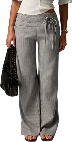 GORGLITTER Women's Low Rise Trousers Dress Pants Dressy High Waisted Striped Casual Slacks Business Work Office Trousers Khaki Small in Kuwait