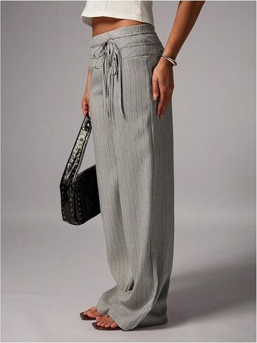 GORGLITTER Women's Low Rise Trousers Dress Pants Dressy High Waisted Striped Casual Slacks Business Work Office Trousers Khaki Small in Kuwait
