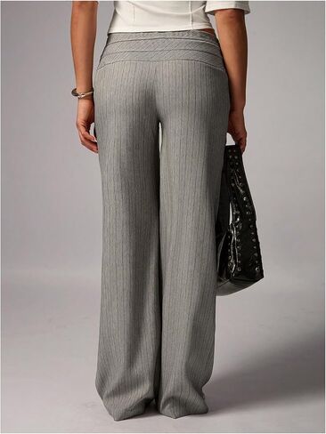 GORGLITTER Women's Low Rise Trousers Dress Pants Dressy High Waisted Striped Casual Slacks Business Work Office Trousers Khaki Small in Kuwait