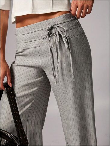 GORGLITTER Women's Low Rise Trousers Dress Pants Dressy High Waisted Striped Casual Slacks Business Work Office Trousers Khaki Small in Kuwait