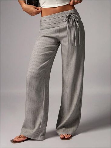 GORGLITTER Women's Low Rise Trousers Dress Pants Dressy High Waisted Striped Casual Slacks Business Work Office Trousers Khaki Small in Kuwait