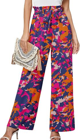 Heymoments Women's Wide Leg Lounge Pants Lightweight High Waisted Adjustable Tie Knot Loose Fit Trousers with Pockets in Kuwait