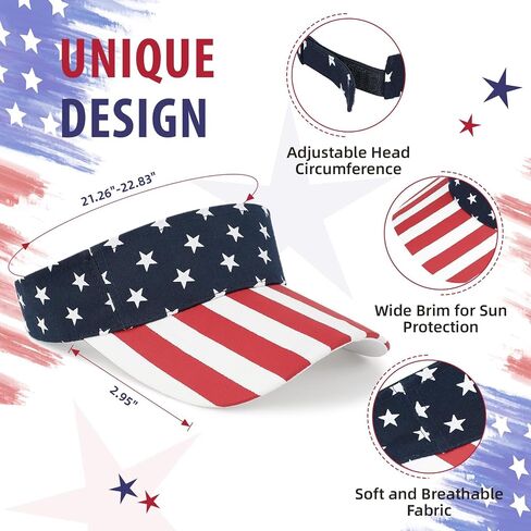 Century Star American Flag Sun Visor Hat for Men Women, Patriotic Adjustable Summer Golf Tennis Cap for 4th of July in Kuwait