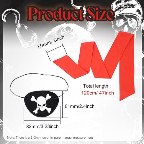 Hoypeyfiy 24-piece Halloween Pirate Party Supplies Set, including 12 Red Pirate Headbands and 12 Black Felt Eye Patches, Suitable for Themed Party and Role-Playing in Kuwait