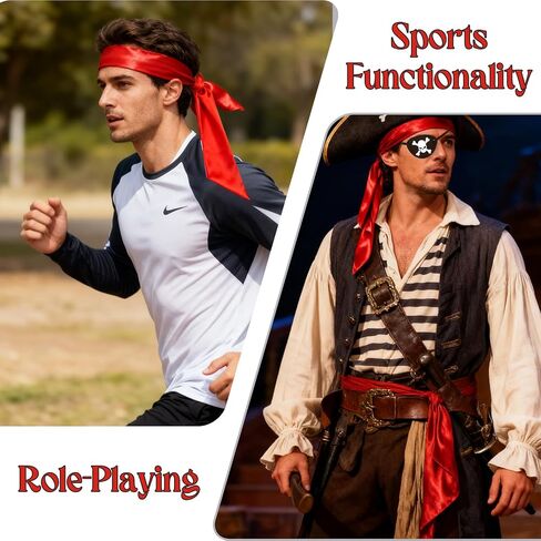 Hoypeyfiy 24-piece Halloween Pirate Party Supplies Set, including 12 Red Pirate Headbands and 12 Black Felt Eye Patches, Suitable for Themed Party and Role-Playing in Kuwait