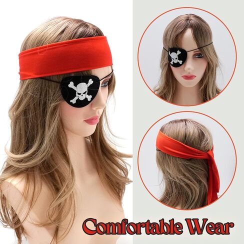 Hoypeyfiy 24-piece Halloween Pirate Party Supplies Set, including 12 Red Pirate Headbands and 12 Black Felt Eye Patches, Suitable for Themed Party and Role-Playing in Kuwait