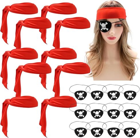 Hoypeyfiy 24-piece Halloween Pirate Party Supplies Set, including 12 Red Pirate Headbands and 12 Black Felt Eye Patches, Suitable for Themed Party and Role-Playing in Kuwait