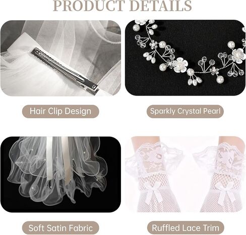 3 Pcs First Communion Veil Set Gloves Headpiece 1st Holy Communion Accessories White Lace Veil Flower Crown for Wedding Party Costume in Saudi Arabia