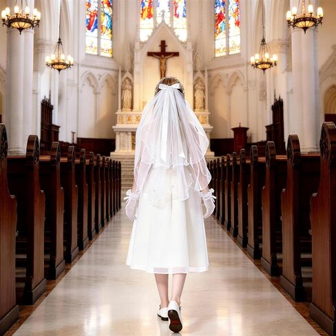 3 Pcs First Communion Veil Set Gloves Headpiece 1st Holy Communion Accessories White Lace Veil Flower Crown for Wedding Party Costume in Saudi Arabia