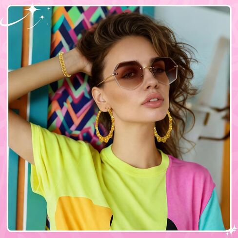JATEBI 90s Outfits Accessories for Women Men, 80s Hip Hop Costume Kit Old School Rapper Outfits Headband Sunglasses Ring Gold Chain Bracelet Bamboo Hoop Earring in Kuwait