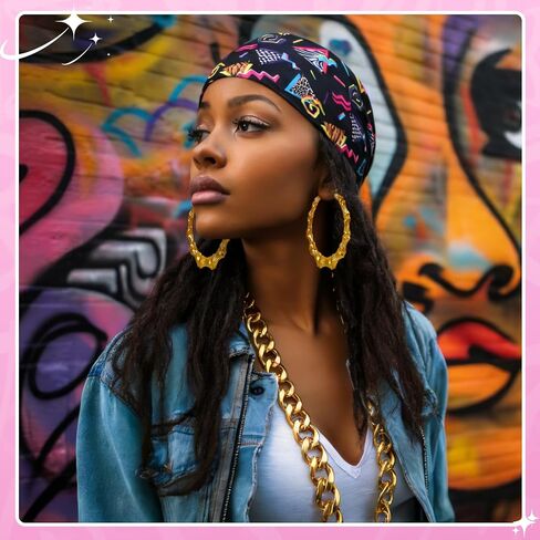 JATEBI 90s Outfits Accessories for Women Men, 80s Hip Hop Costume Kit Old School Rapper Outfits Headband Sunglasses Ring Gold Chain Bracelet Bamboo Hoop Earring in Kuwait