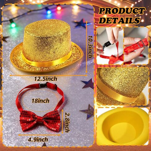 Retro Stage Shiny Top Hat & Bow Tie Costume Set Suitable for Horror Show Themed Parties Halloween in Saudi Arabia