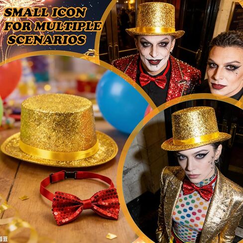 Retro Stage Shiny Top Hat & Bow Tie Costume Set Suitable for Horror Show Themed Parties Halloween in Saudi Arabia