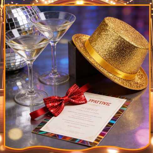 Retro Stage Shiny Top Hat & Bow Tie Costume Set Suitable for Horror Show Themed Parties Halloween in Saudi Arabia
